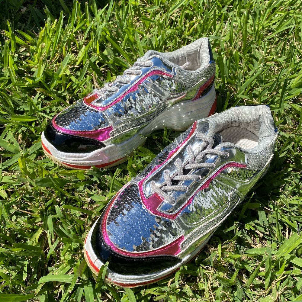 A pair of glittery sneakers